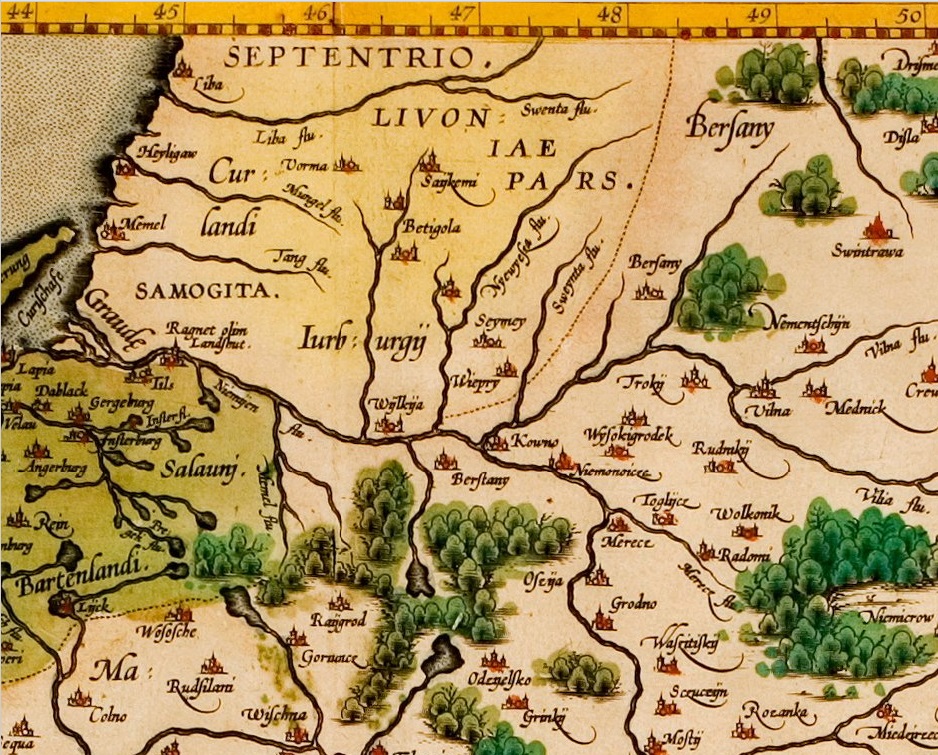 Grodeckio žemėlapio POLONIAE REGNVM fragmentas, išleistas Antverpene, apie 1595 m.