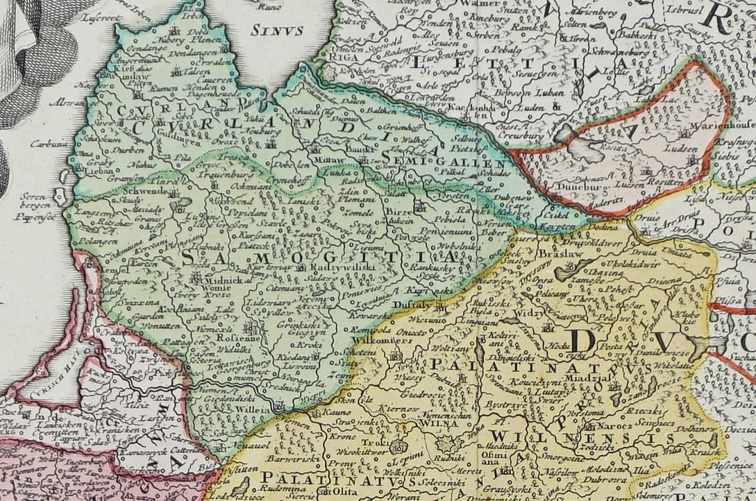 1739m., kartografas J.B.Homann. Žemėlapio dalis