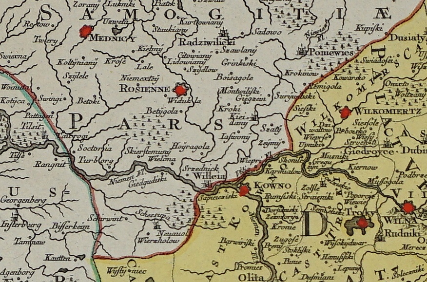 1770 m. kartografo T.C.Lotter Lietuvos Didžiosios kunigaikštystės žemėlapio dalis